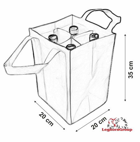 Bucharest woven polyethylene bottle carrier bag for 4 wine bottles transport